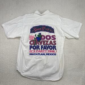 Vtg 1992 Senor Frogs Button Shirt Mens L White Mexico Tourist Graphic Novelty